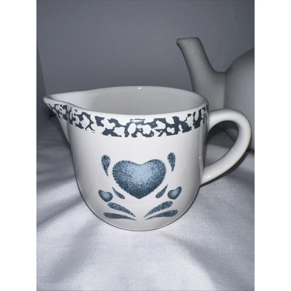 Corelle/ Jay Import Blue Heart Tea Pot Sugar & Creamer Set VTG 3 Piece